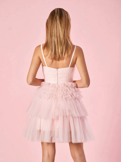 A-Line Deep V Neck Tiered Short Homecoming Dress