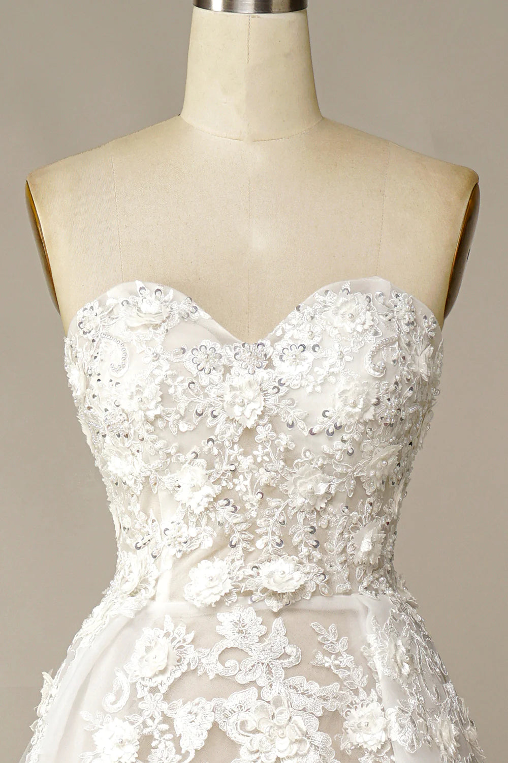 White A Line Strapless Train Dress Wedding Dress with Appliques