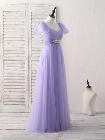 Purple Sweetheart Neck Tulle Long Prom Dress Bridesmaid Dress With Beading