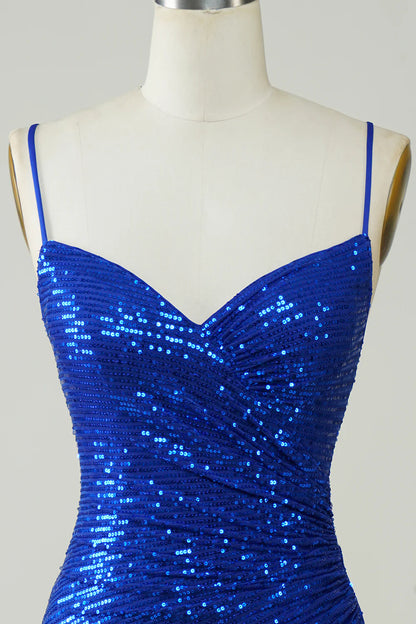 Bodycon Spaghetti Straps Sequins Homecoming Dress With Lace Up Back