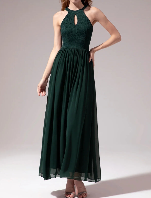 Halter Long Lace Bridesmaid Dress