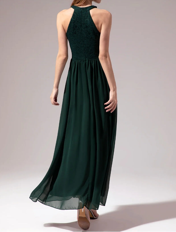 Halter Long Lace Bridesmaid Dress