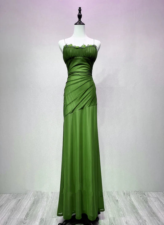 Green Straps Lace-up Formal Dress Evening Dress Green Spandex Prom Dress