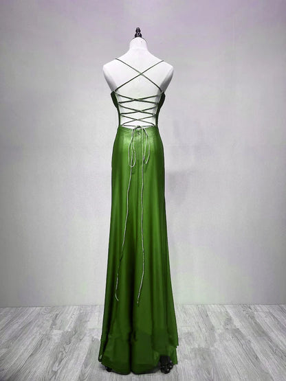 Green Straps Lace-up Formal Dress Evening Dress Green Spandex Prom Dress