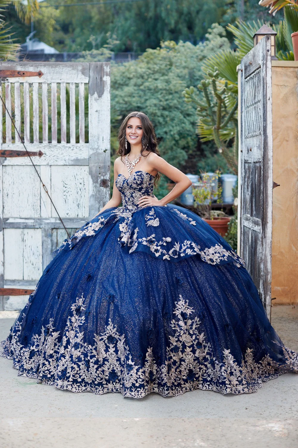 Embroidered Strapless Layered Ball Gown Quinceanera Dresses Princess Dress