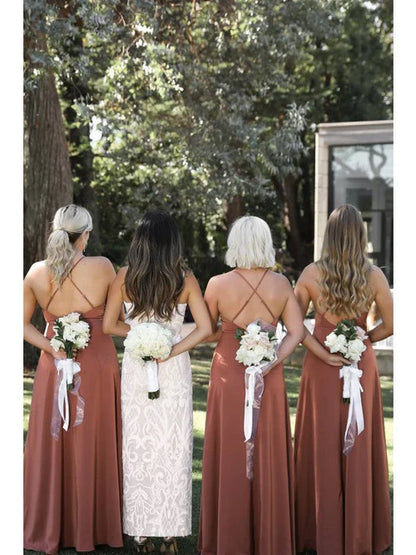 Simple Criss-Cross Straps Back Dusty Rose Bridesmaid Dress