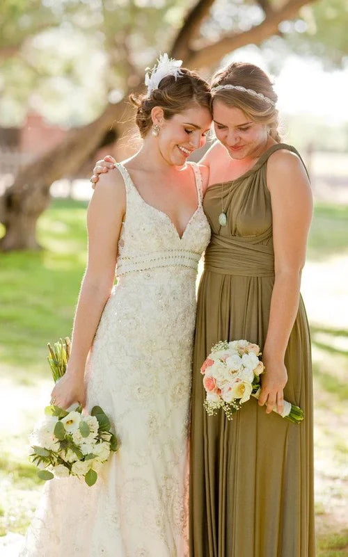 Jersey Simple Garden Bridesmaid Dress with Open Back and Sash