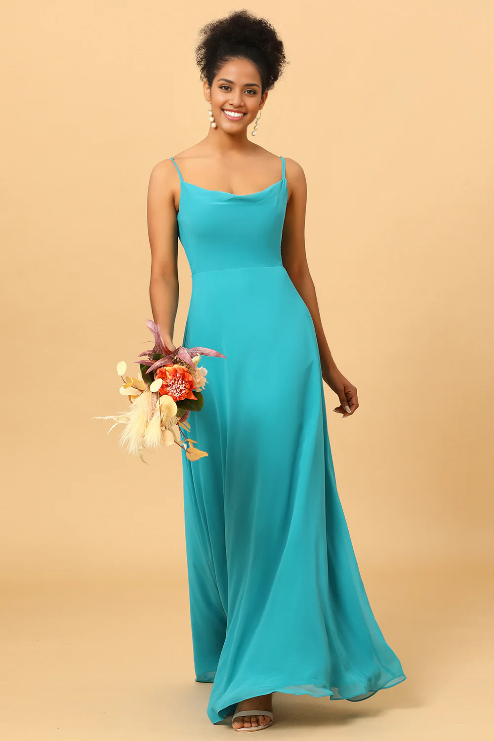 Spaghetti Straps Chiffon Jade Bridesmaid Dress Slip Dress