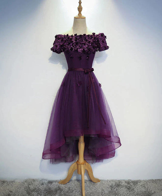 Stylish Dark Purple High Low Formal Dress , Cute Party Dresses, Purple Homecoming Dress