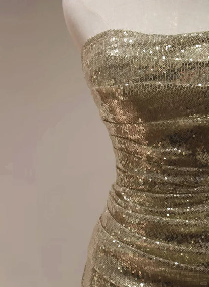 Elegant Chic Sequins Mermaid Scoop Long Formal Dress Gold Long Prom Dress Party Dress