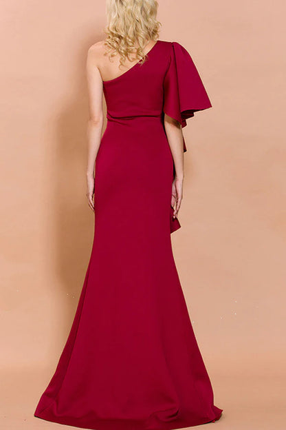 One Shoulder Wedding guest Dress Long Evening Party Dress With Slit