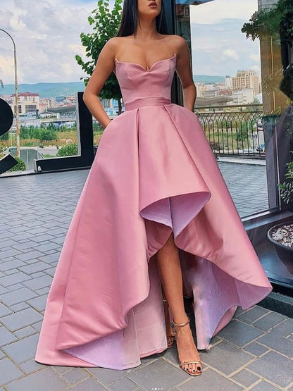 Simple High Low Satin Homecoming Dress Satin Evening Dress