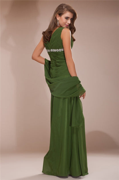 Sheath/Column V-neck Sleeveless Beading Long Chiffon Mother of the Bride Dresses