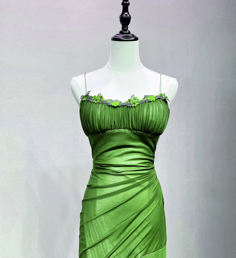 Green Straps Lace-up Formal Dress Evening Dress Green Spandex Prom Dress