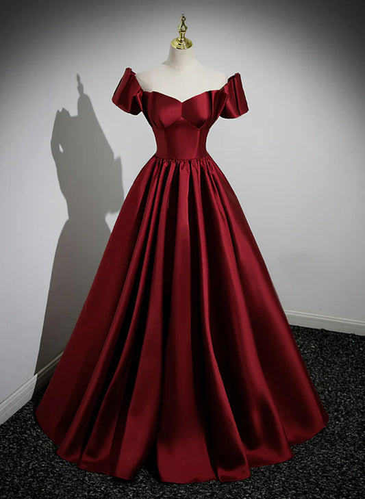 A-Line Ballgown Satin Long Party Dress Off Shoulder Sweetheart Floor Length Prom Dress