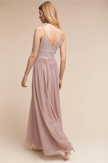 A-Line Spaghetti Strap Bridesmaid Dresses Beads Sequins Floor-length Party Dress