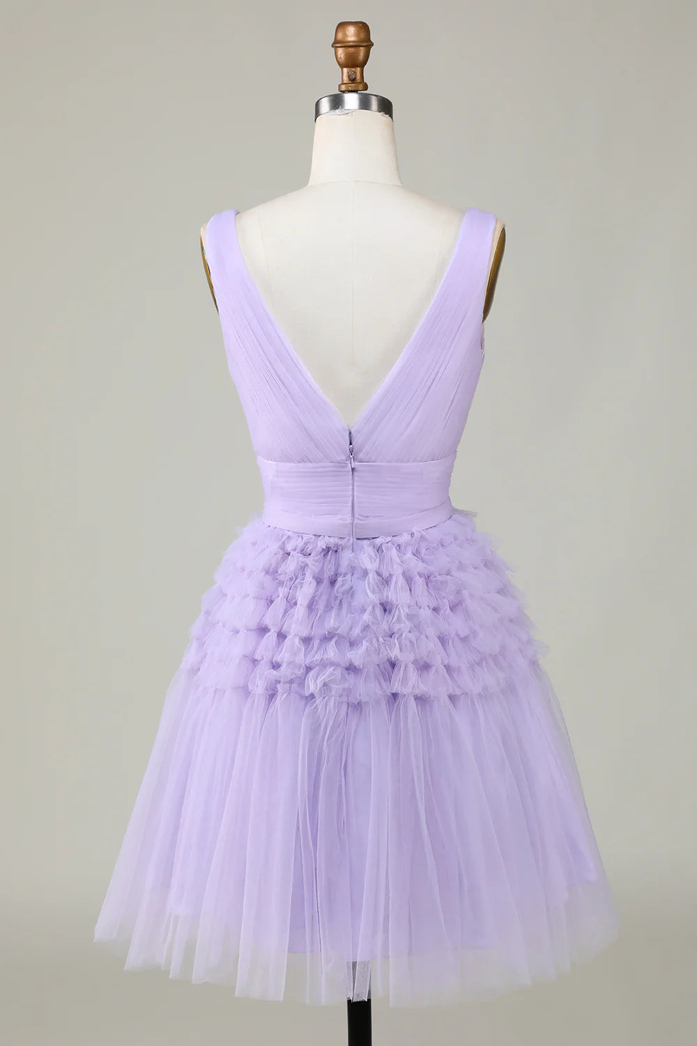 A-Line Tulle V-Neck Homecoming Dress With Open Back