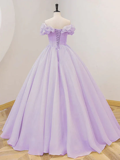 Lavender A-Line Off Shoulder Long Prom Dresses Quinceanera Dress Purple Dress