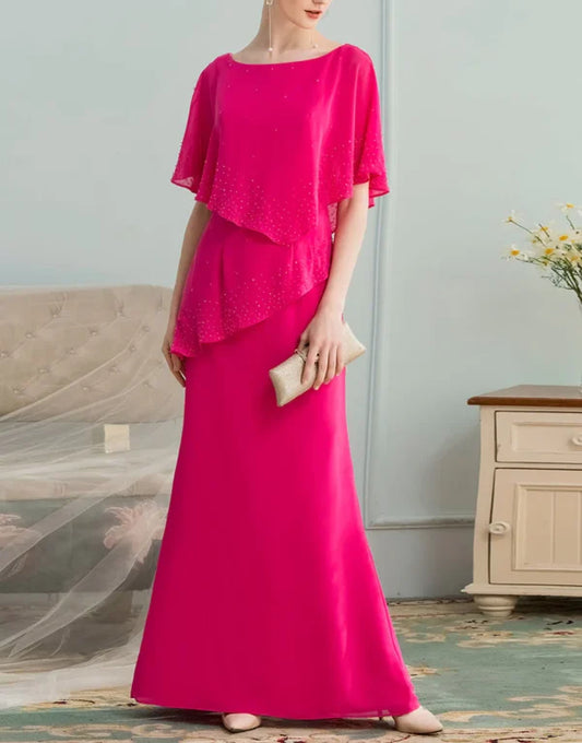 A-line Long Chiffon With Beading Bridesmaid Dress