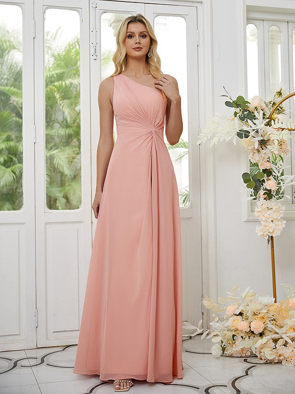 A-Line/Princess Chiffon Ruched One-Shoulder Sleeveless Floor-Length Bridesmaid Dresses