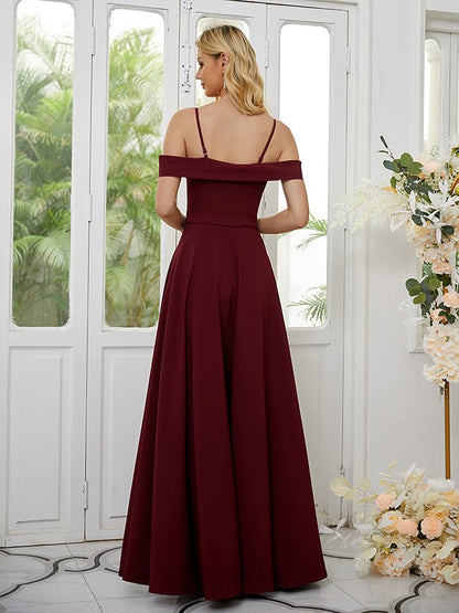 A-Line/Princess Stretch Crepe Ruffles Spaghetti Straps Sleeveless Floor-Length Bridesmaid Dresses