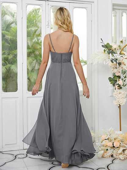 A-Line/Princess Chiffon Ruched V-neck Sleeveless Floor-Length Bridesmaid Dresses