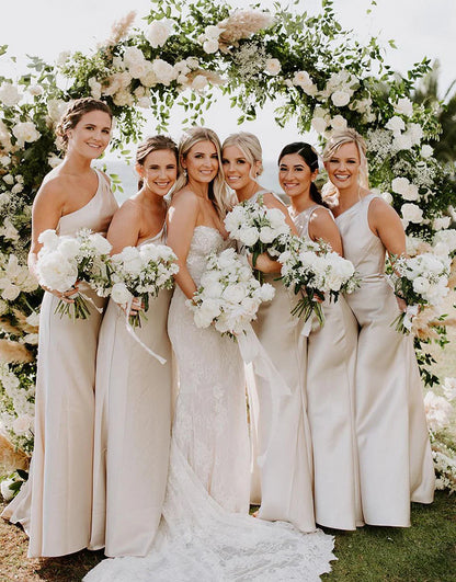 One Shoulder Ivory Silk Bridesmaid Dress