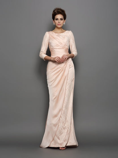 Trumpet/Mermaid Bateau Lace 3/4 Sleeves Long Satin Chiffon Mother of the Bride Dresses