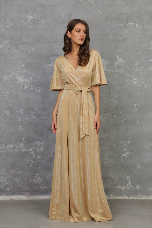 Sparkle Gold Bridesmaid Dress Engagement Dress Wedding Guest Dress With Slit