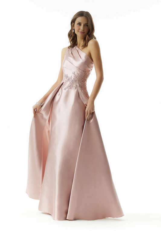 Women's Prom Dress Party Dress Satin Wedding Guest Dress Long Dress One-shoulder Mother of the Bride Dresse With Appliques