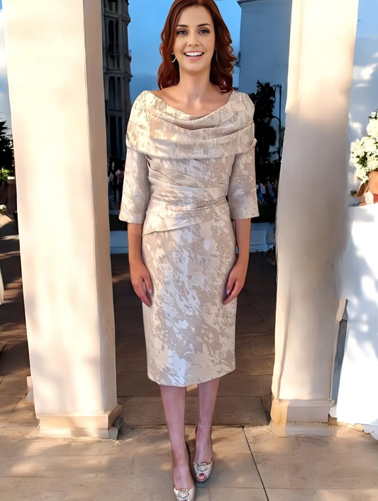 Taupe Sheath 3/4 Length Sleeve Mother Of The Bride/Groom Dresse Ruched Cocktail Dresses