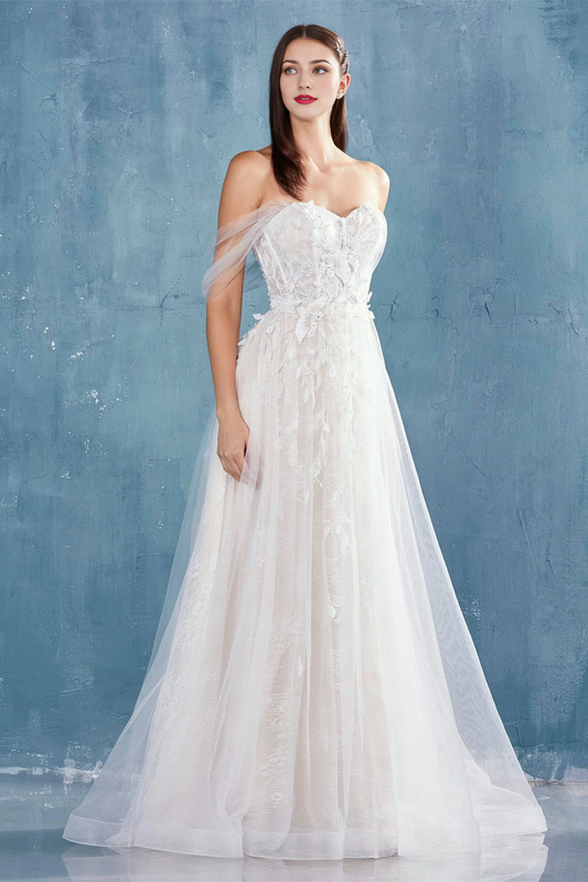 Sparkling Wedding Dress Flowing Floral Lace Wedding Dress Off shoulder Sweep Train Dresses