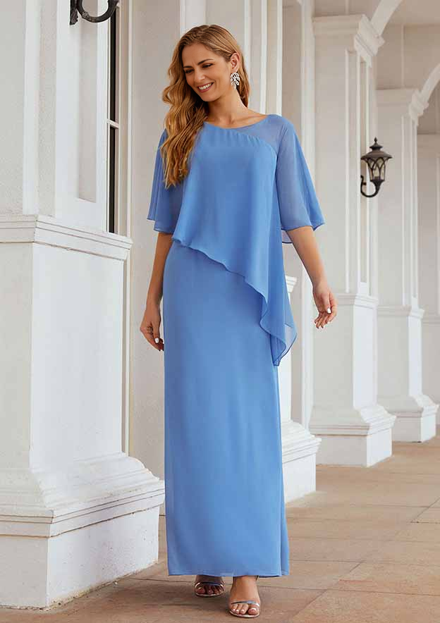 Sheath/Column Sleeveless Scoop Neck Ankle-Length Chiffon Mother of the Bride Dress