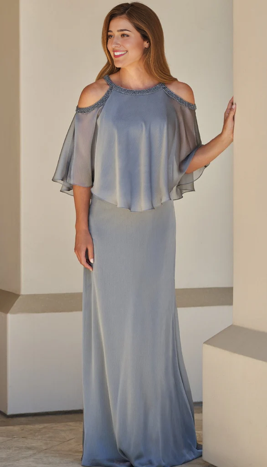 Chiffon Floor-length Mother of the Bride Dresse With Cape