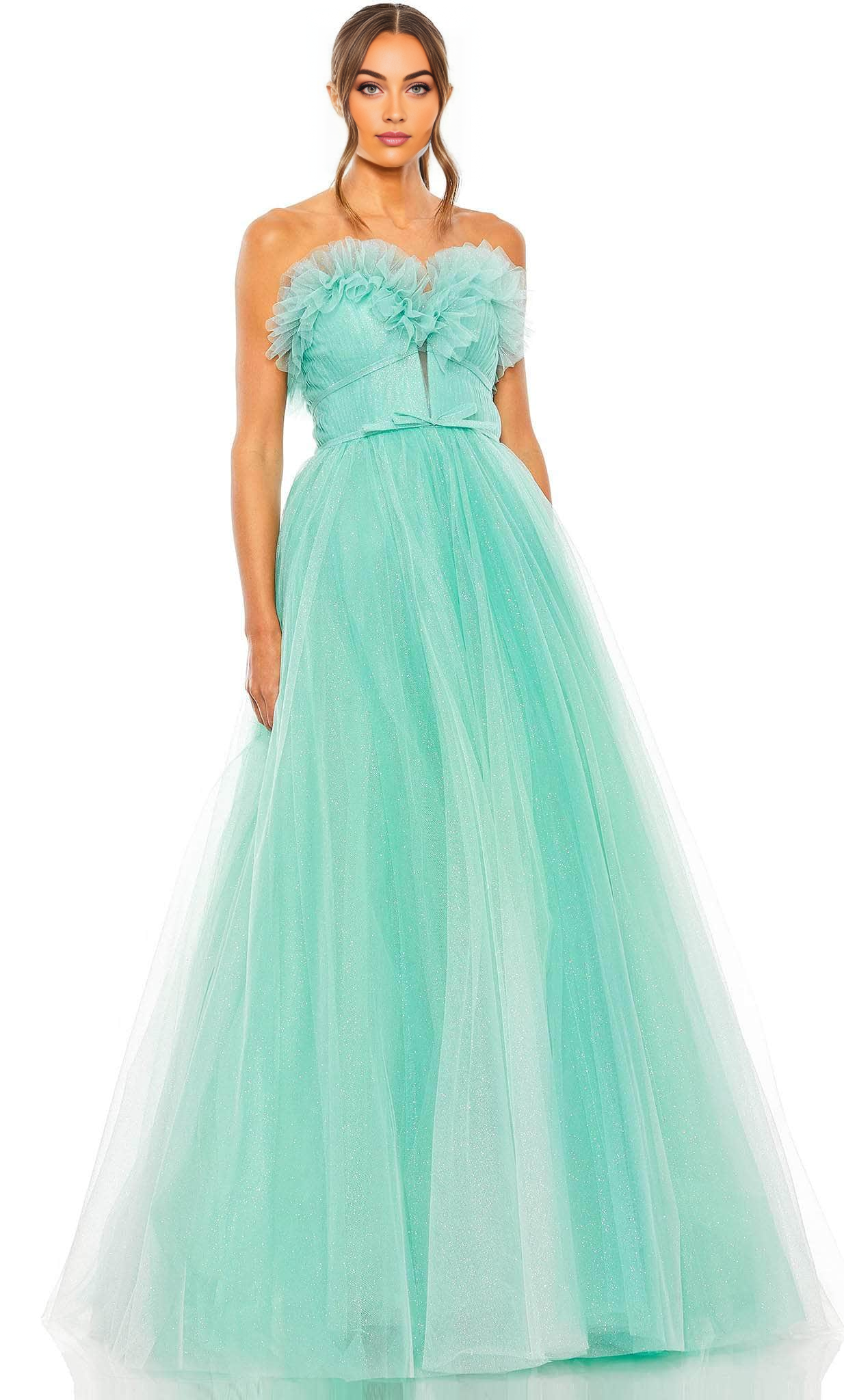 A-Line Princess Glitter Tulle Strapless Prom Dress Ballgown