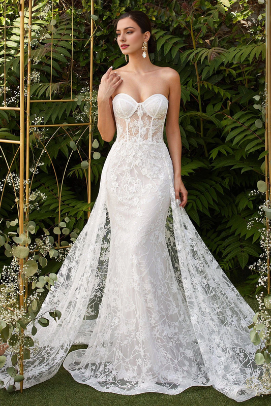 Stunning Corset-Wired Mermaid Wedding Gown Lace Train Dress