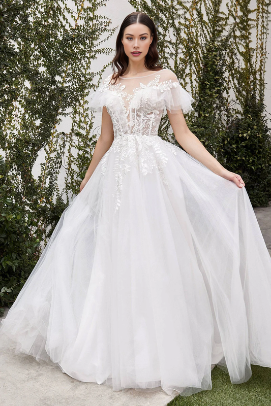 Neckline Floral Lace Wedding Dress A-Line Tulle Long Dress