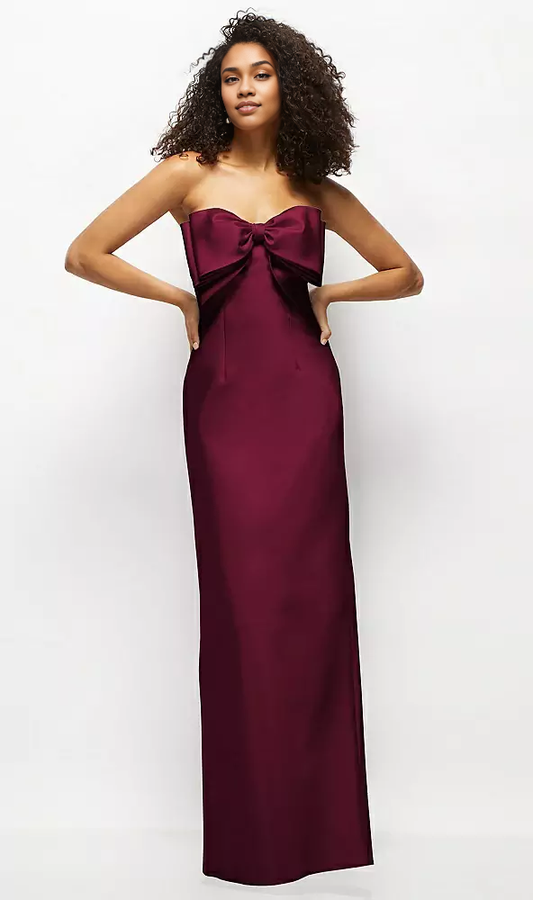 Strapless Satin Column Maxi Dress with Oversized Handcrafted Bow Long Bridesmaid Dresses