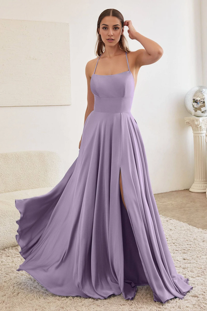 A Line Flowing Dress Long Bridesmaids Dress Wedding Guest Party Dress With Slit