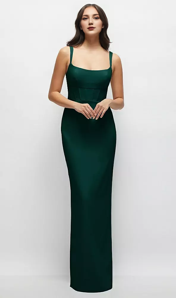 Corset Column Maxi Dress Square Neckline Satin Long Bridesmaid Dresses Wedding Guest Dresses