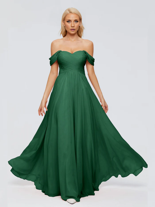 Off-The-Shoulder Chiffon Floor-length Bridesmaid Dresses