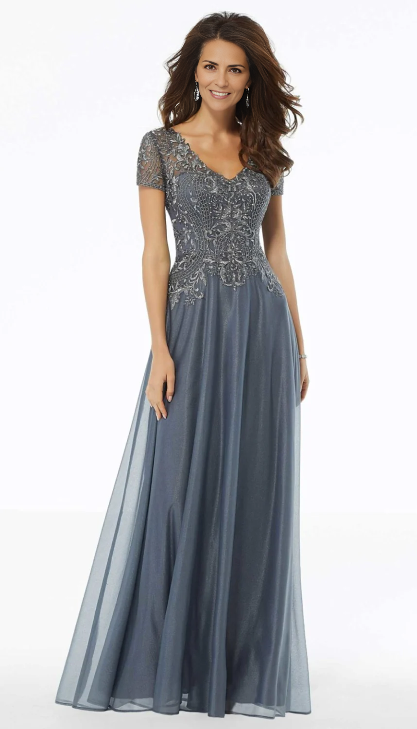 A-Line V-Neck Floor-length Mother of the Bride Dresse With Appliques