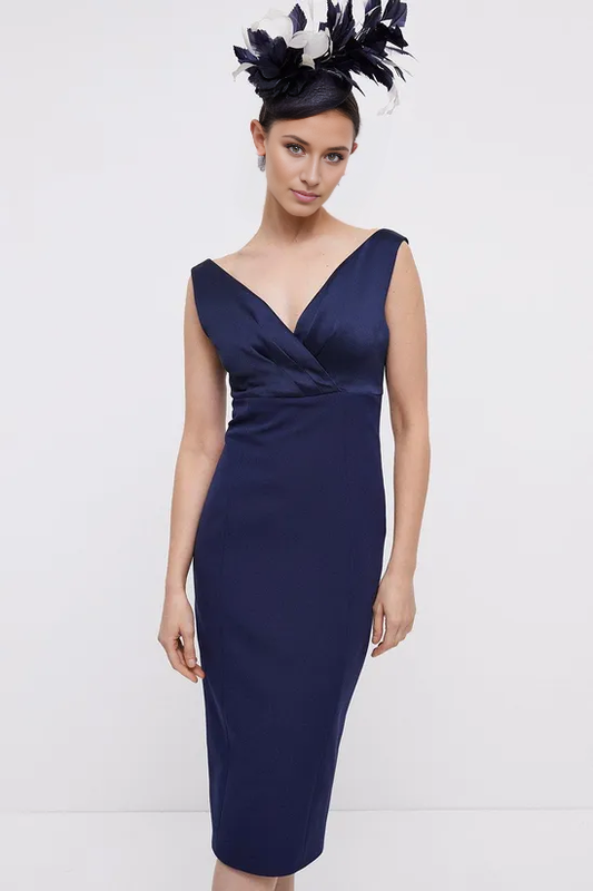 Satin Top Sweetheart Neck Sleeveless Pencil Dress Wedding Guest Dresses