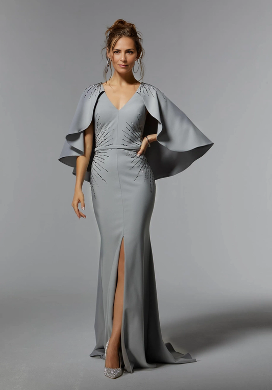 Mermaid Cape V-Neck Mother of the Bride Dresse Wedding Guest Party Dresses With Sweep Train