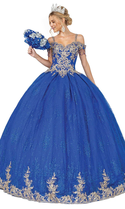 Royal Blue Sweet 16 Floor Length Ball Gown Quinceanera Dresses with Appliques