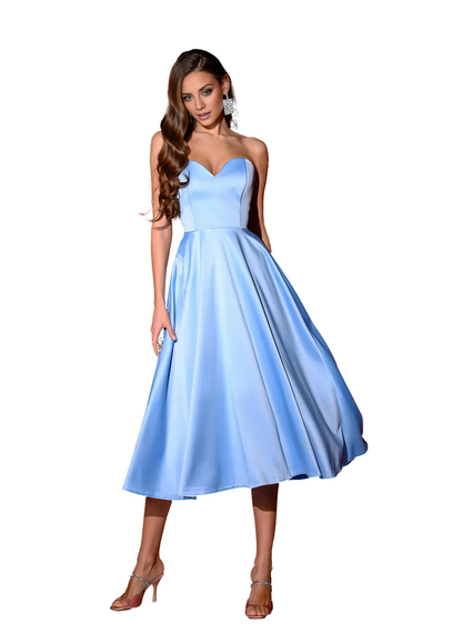 Light Blue A-Line Satin Corseted Sleeveless Dress Wedding Guest Dress