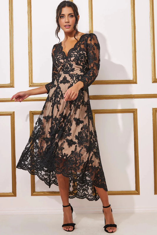 A-Line Long Sleeves Lace High Low Mother of the Bride Dresse Wedding Guest Party Dresses