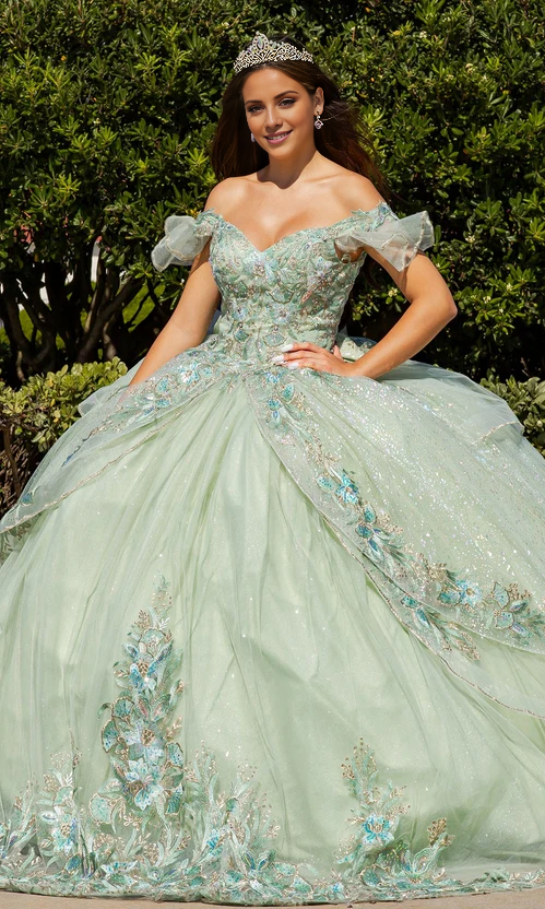 Quinceanera Ball Gown Princess Dress Sage Dress Floor Length Sleeveless Off Shoulder with Appliques