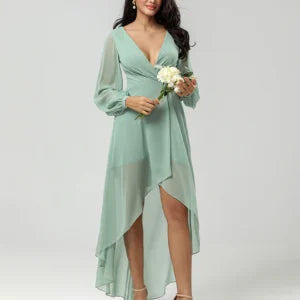 A Line Green with Long Sleeves Bridesmaid Dress