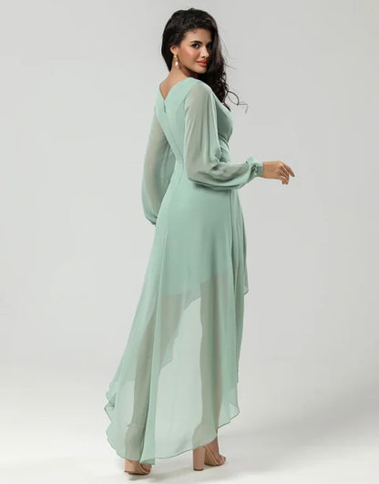 A Line Green with Long Sleeves Bridesmaid Dress